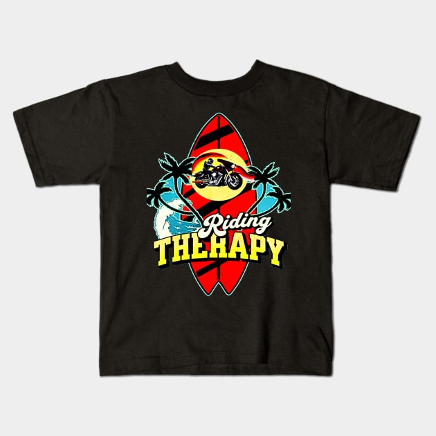 Riding Therapy, Hello Summer Vintage Motorcycle ,American customs,Funny Biker Motorcycle Helmet Motorbike Racing Motorcyclist Rally Racing Lover Gifts Kids T-Shirt by Customo